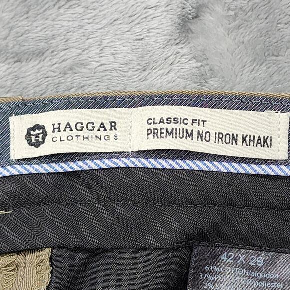 HAGGAR Pants Mens 42X29 Brown Premium No Iron Khaki Classic Fit No Iron Khaki - Picture 5 of 13